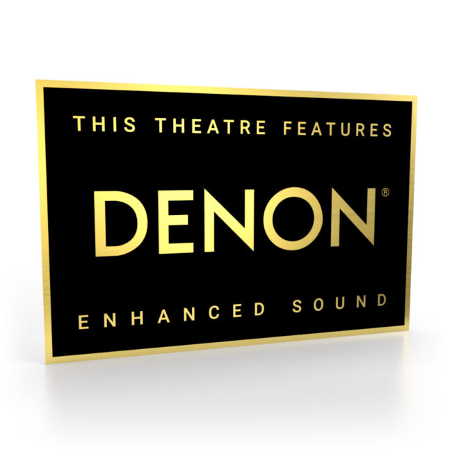 Schild in Schwarz-Gold mit dem Denon Logo